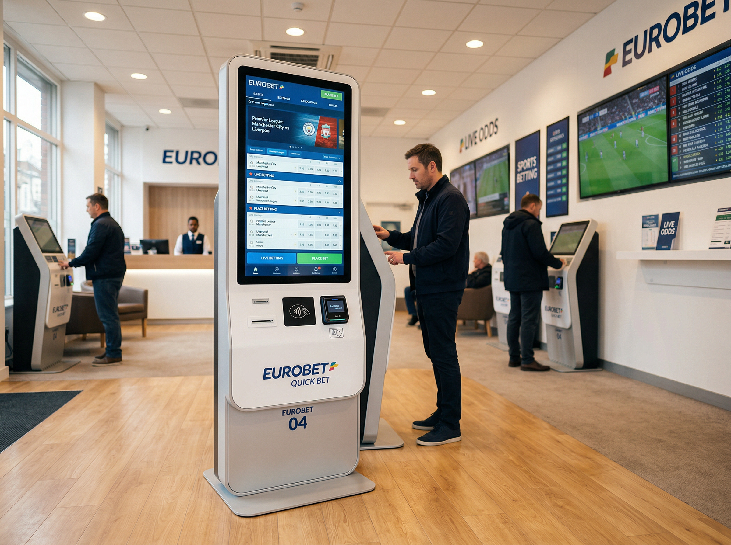 Self-service betting kiosk in a modern shop